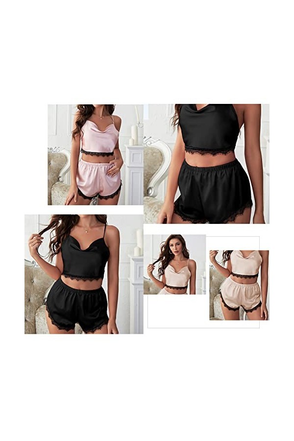 Ensemble de pyjama en dentelle pour femme - Lingerie en satin - Lingerie sexy - Lingerie de nuit - Culottes sexy - Ensemble d