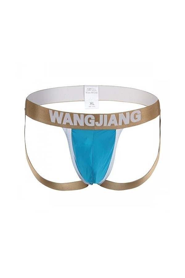 MACIUM Lingerie Sexy pour Hommes String Double en Soie Glacée pour Hommes String en Soie Glacée sans Couture Respirant,Bleu,S