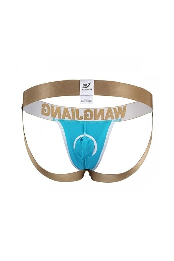 MACIUM Lingerie Sexy pour Hommes String Double en Soie Glacée pour Hommes String en Soie Glacée sans Couture Respirant,Bleu,S