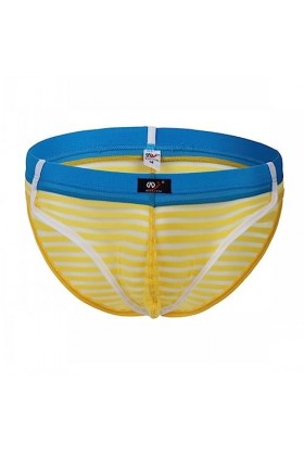 Jockstrap Homme Sexy sous-vêtement Homme Maille Rayée Slip Homme Soyeux Translucide Ultra-Fin Taille Basse,Jaune,XL