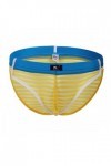 Jockstrap Homme Sexy sous-vêtement Homme Maille Rayée Slip Homme Soyeux Translucide Ultra-Fin Taille Basse,Jaune,XL