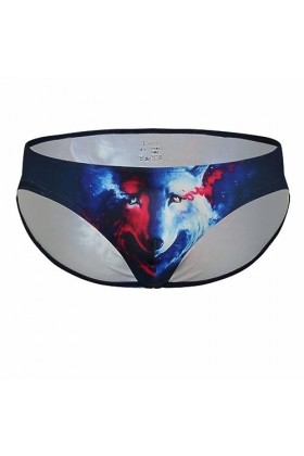 MACIUM G-Strings Sexy pour Hommes sous-vêtements pour Hommes Impression Numérique Couple Slips Slips,Tête De Loup Bleu Royal,