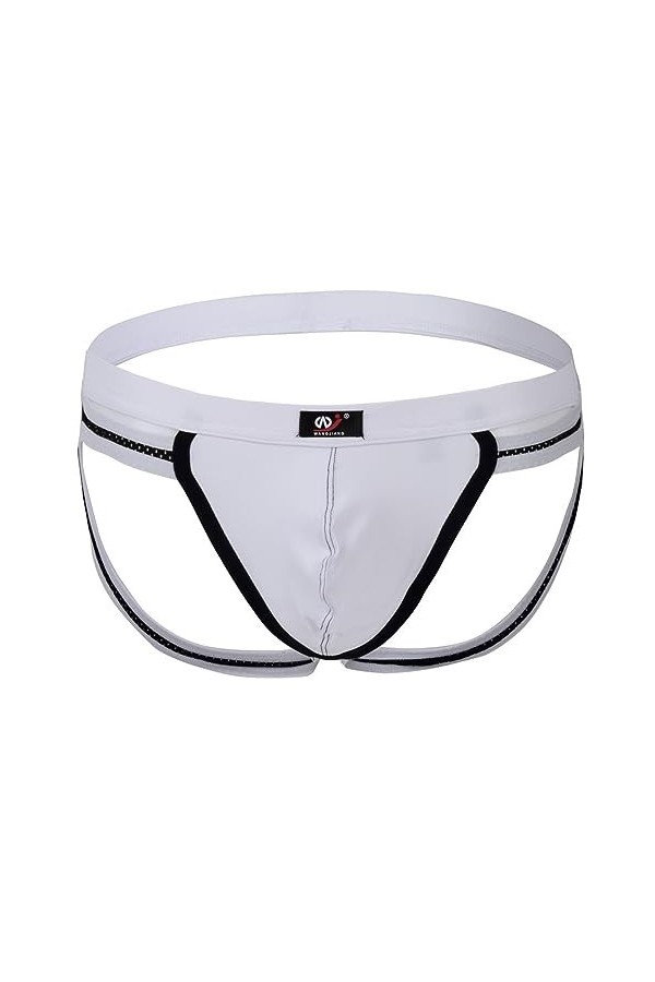 MACIUM Sangle Jock pour Homme sous-vêtements Sexy pour Hommes Double String,Blanc,S