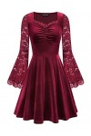 SCARLET DARKNESS Robe gothique en dentelle à lacets et manches courtes pour femme, Vin rouge manches longues, S