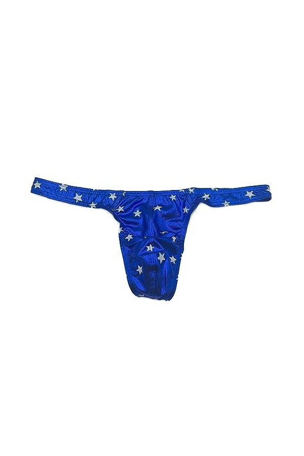 MACIUM Jock Strap Athlétique Homme Slip pour Homme en Cuir String pour Homme Taille Basse Catwalk Stars Print,Bleu,XL