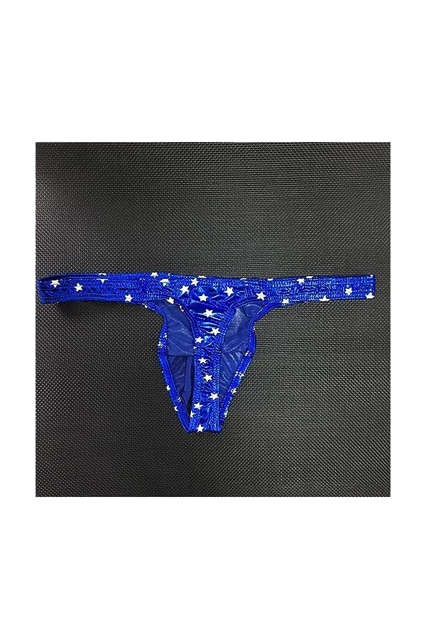MACIUM Jock Strap Athlétique Homme Slip pour Homme en Cuir String pour Homme Taille Basse Catwalk Stars Print,Bleu,XL