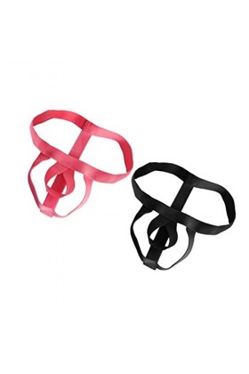 Hellery 2pcs Homme String Sexy Lingerie Thong Ouverte Ficelle T-back Pouche Renflement Slip Culotte Sous-vêtement - Noir et R