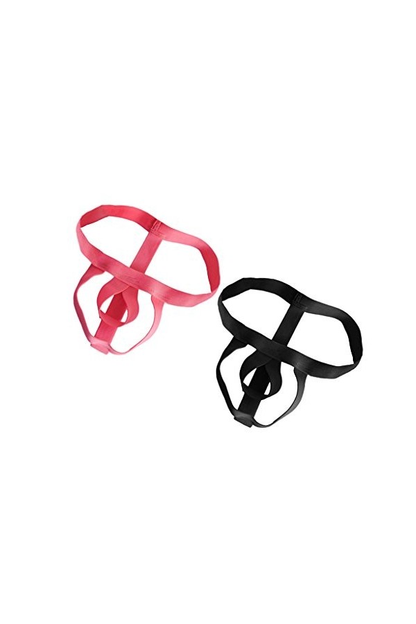 Hellery 2pcs Homme String Sexy Lingerie Thong Ouverte Ficelle T-back Pouche Renflement Slip Culotte Sous-vêtement - Noir et R