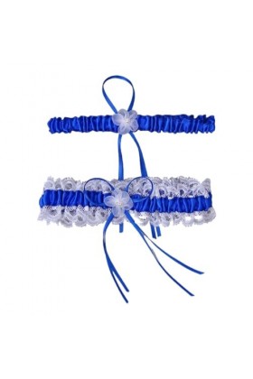 ZKGYUS 2 Pièces Jarretière de Mariée Élastique Jarretière de Mariage Bleu Jarretelle de Mariage avec Décoration darc en Ruba