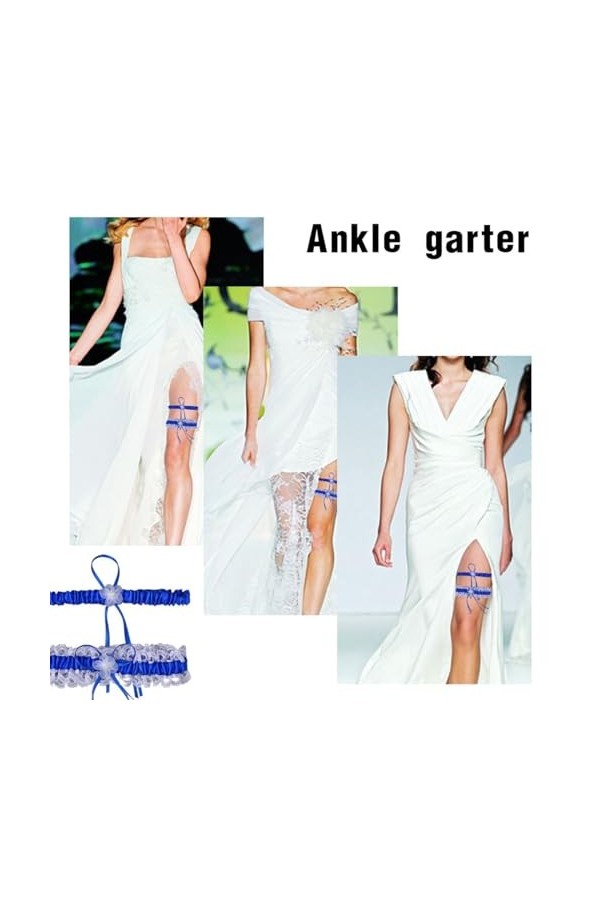 ZKGYUS 2 Pièces Jarretière de Mariée Élastique Jarretière de Mariage Bleu Jarretelle de Mariage avec Décoration darc en Ruba