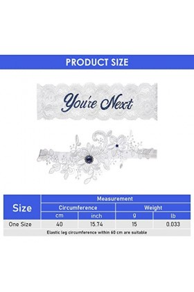 Lusofie 2 Pièces Jartiere Femme Mariage Dentelle Blanche Jarretière de Mariage de Florale Strass Bleu Jarretières de Mariée M