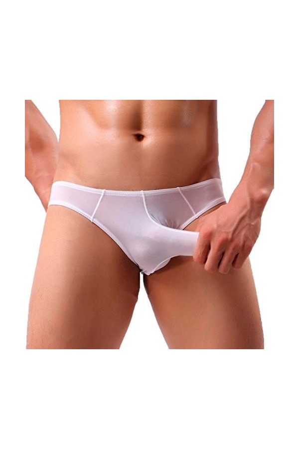 Creamlin sous-vêtements Sexy pour Hommes éléphant Renflement Culotte Pochette t Lingerie Shorts Lettre Culotte Blanc, L 