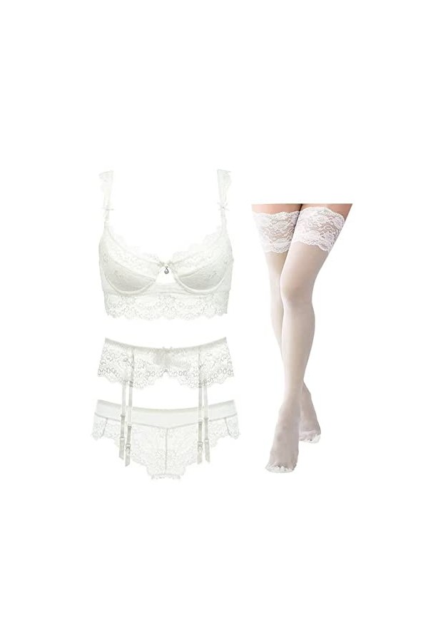 Lingerie féminine 4 pièces Sexy Soutien-Gorge Knickers Jarretière Ceinture Tentation Set