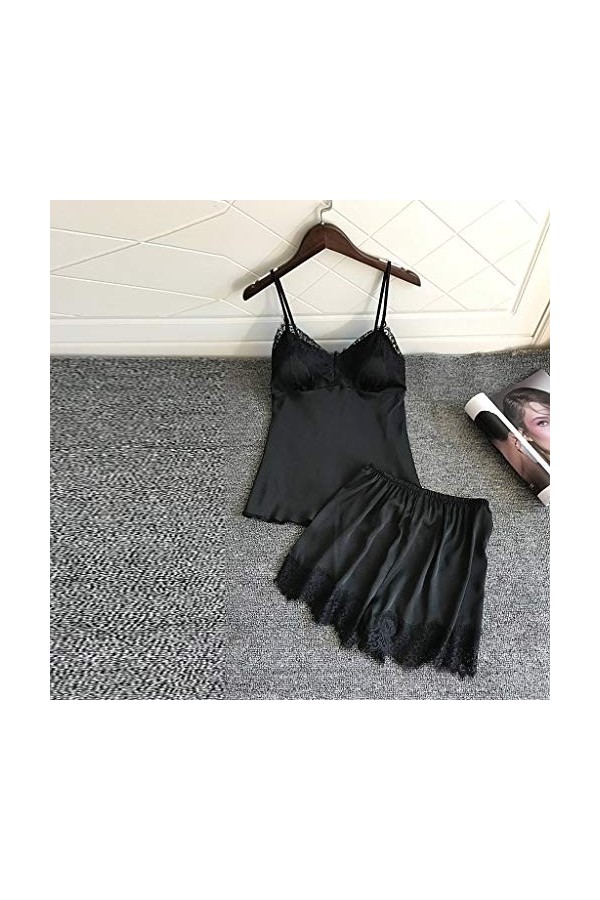 TWIOIOVE Lingerie pour femme de ménage en satin avec crâne et filet de pêche, Noir , XXL