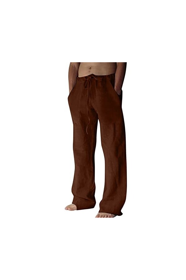 Pantalon en lin pour homme - Motif tête de mort - Poche à la taille - Pour les loisirs - Léger - Pour lété - Grande taille -