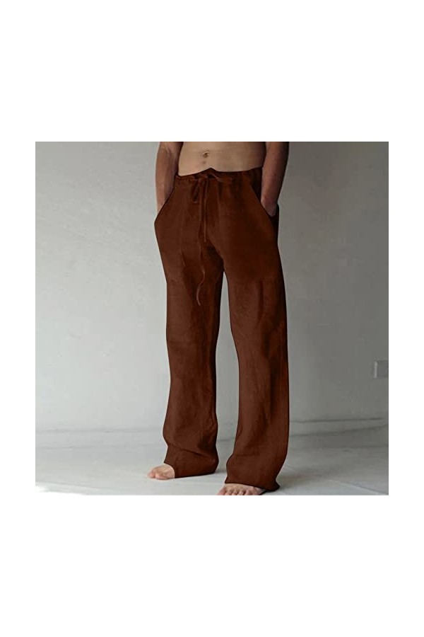 Pantalon en lin pour homme - Motif tête de mort - Poche à la taille - Pour les loisirs - Léger - Pour lété - Grande taille -