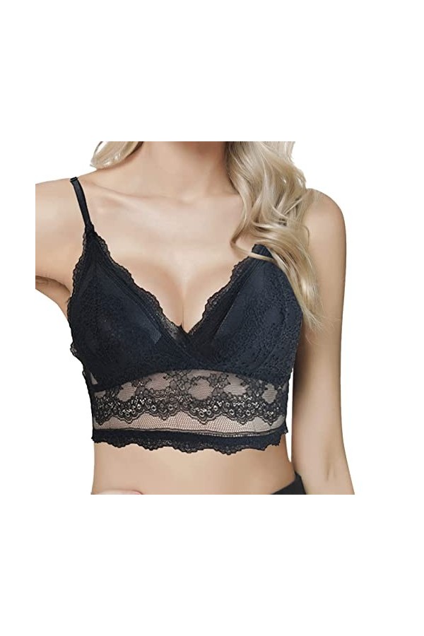 Lenceria Sexy Para Mujer Para Sexo Exotico Soutien-gorge enveloppant en dentelle sexy avec dos ouvert et bouton unique, Noir 