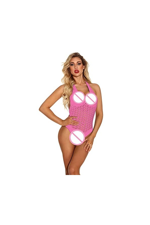 HELLORSOON Femme Pyjama Sexy Lingerie Résille Coquin Robe de Nuit Sexy Dos Transparent Volants sensuels Combinaison String