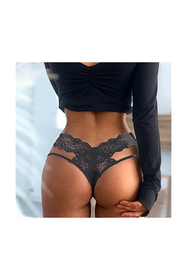 HELLORSOON Tanga pour Femme Sexy Dentelle Florale Confortable String Ficelle Coupe Française Charmant Dentelle Coquine Pyjama