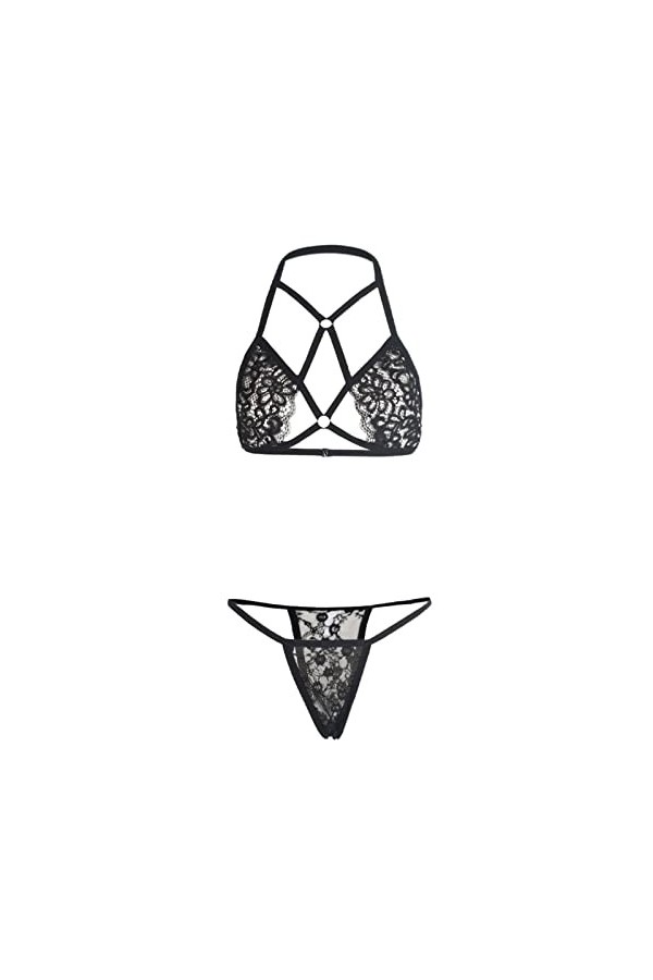Ensemble de lingerie sexy en dentelle avec soutien-gorge et culotte - Ensemble deux pièces pour femme - Lingerie sexy - Grand