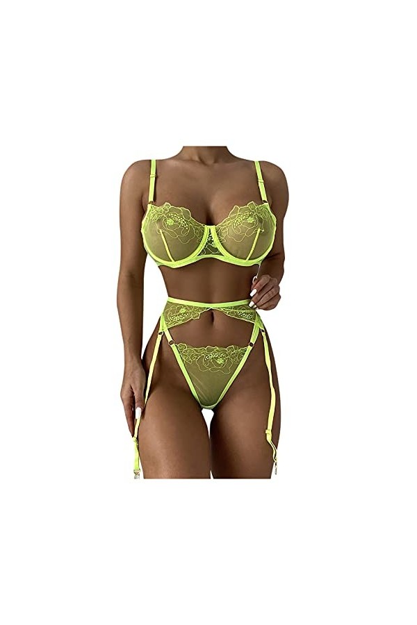 Générique Sexy Femme Ensemble Lingerie avec Porte Jarretelles Dentelle Soutien-Gorge et Culotte Ensemble Nuisette Sexy Clubwe