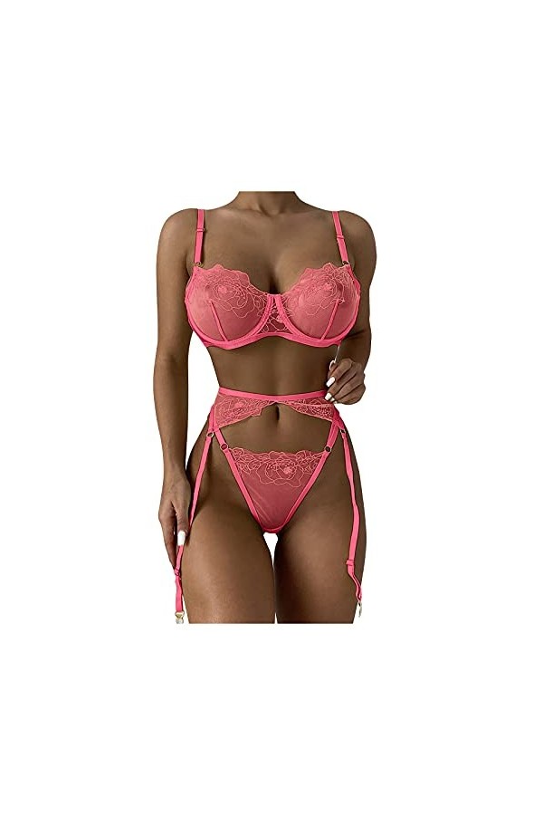 Générique Ensemble de Lingerie à lanières avec Femmes Soutien-Gorge à Fleurs Sexy et Porte-Jarretelles Push-Up Brassière Femm