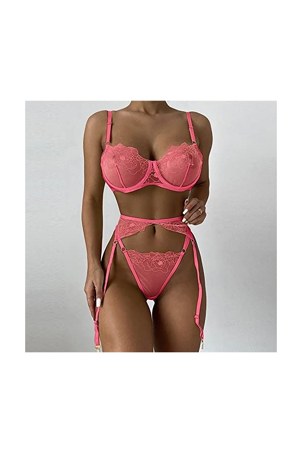 Générique Sexy Femme Ensemble Lingerie avec Porte Jarretelles Dentelle Soutien-Gorge et Culotte Ensemble Nuisette Sexy Clubwe