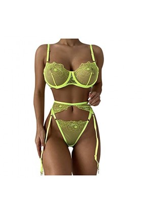 Générique Ensemble Lingerie Femme Babydoll Jarretière Sexy Sexy Corset en Dentelle Porte Jarretelles Soutiens-Gorge et G-Stri