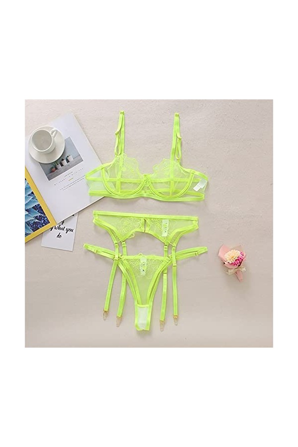 Générique Ensemble Lingerie Femme Babydoll Jarretière Sexy Sexy Corset en Dentelle Porte Jarretelles Soutiens-Gorge et G-Stri