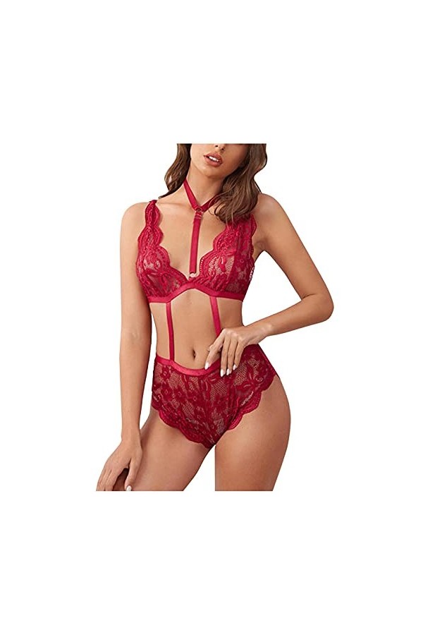 Sexy Nuisette Babydoll pêche Corset sous-Vêtement Ensemble Soutien Gorge en Satin et Dentelle Sexy Saint Valentin Costume Cos