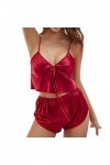 Pyjama sexy pour femme avec soutien-gorge et bretelles, Rouge, XL