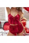 Pyjama sexy pour femme avec soutien-gorge et bretelles, Rouge, XL