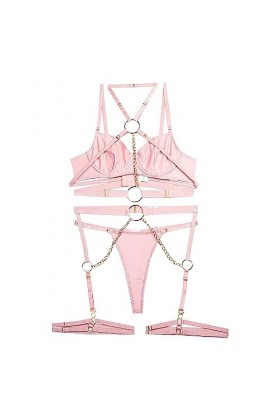 Combinaison ultra fine sexy en maille avec bretelles transparentes et lingerie sexy, Rose, M