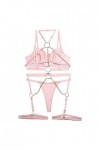 Combinaison ultra fine sexy en maille avec bretelles transparentes et lingerie sexy, Rose, M