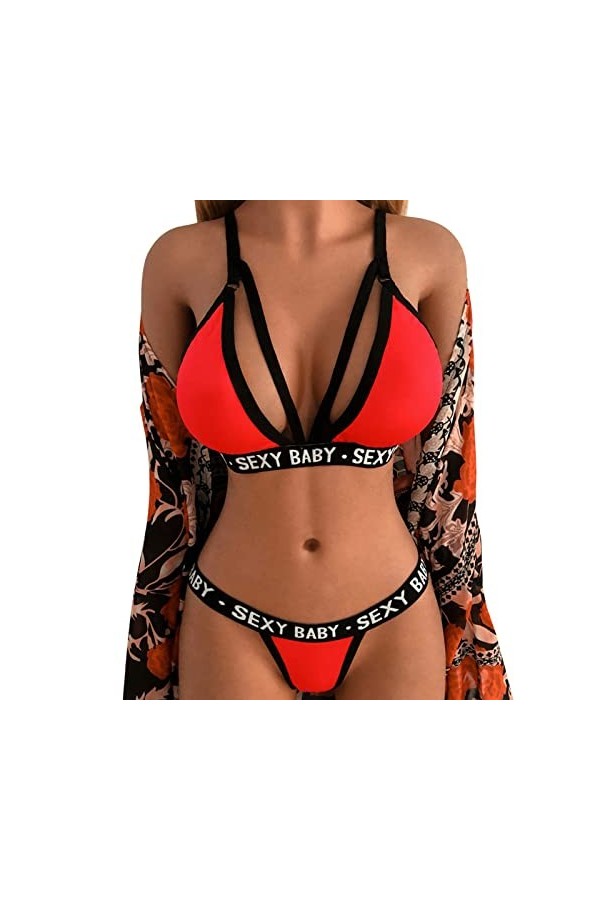 Briskorry Lingerie sexy pour femme - Deux pièces - Soutien-gorge de sport sexy avec string - Lingerie sexy pour femme