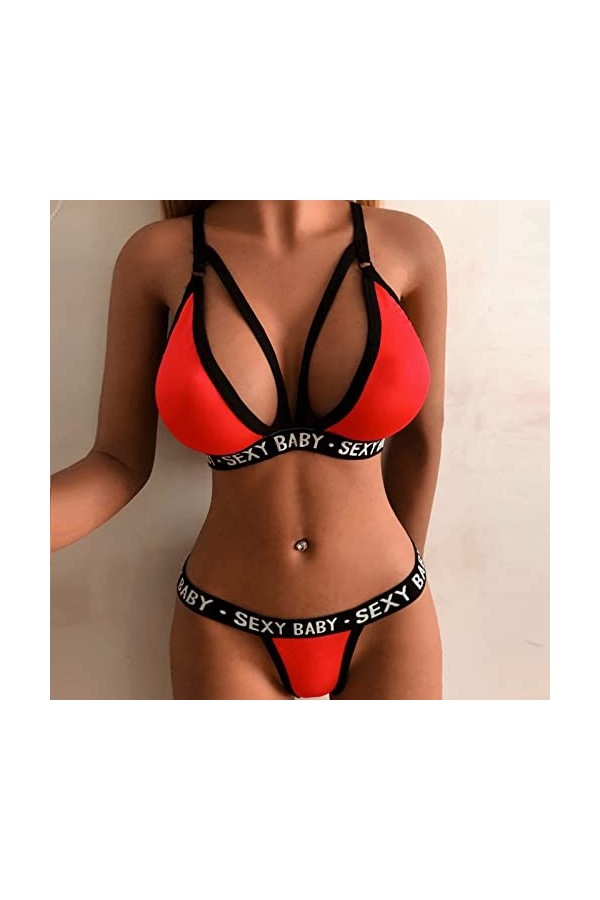 Briskorry Lingerie sexy pour femme - Deux pièces - Soutien-gorge de sport sexy avec string - Lingerie sexy pour femme
