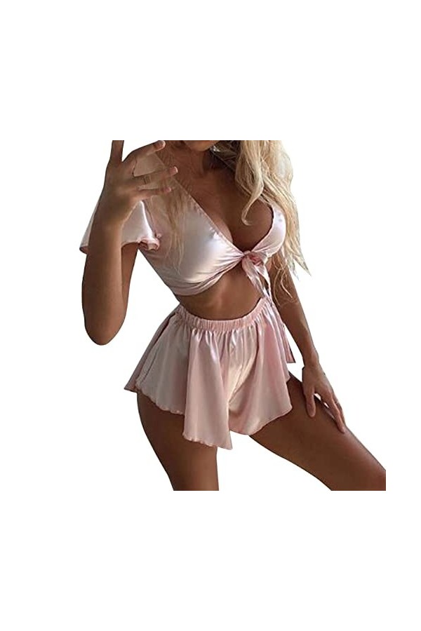 Ensemble de lingerie sexy pour femme, Rose, L