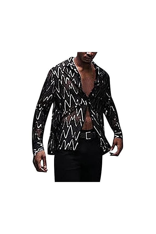 Maillot de corps en maille pour homme - T-shirt à manches longues - Couleur unie - Transparent - Vintage - Sous-vêtements - S