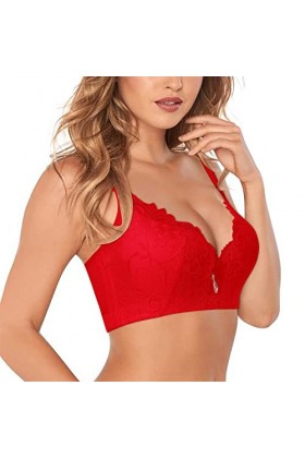 HANXIULIN Soutien-gorge rembourré à fermeture avant pour femme - Élégant - Grande taille - Confortable - Avec dentelle - Conf
