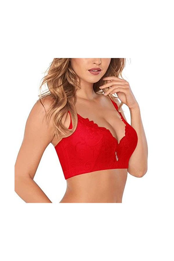 HANXIULIN Soutien-gorge rembourré à fermeture avant pour femme - Élégant - Grande taille - Confortable - Avec dentelle - Conf