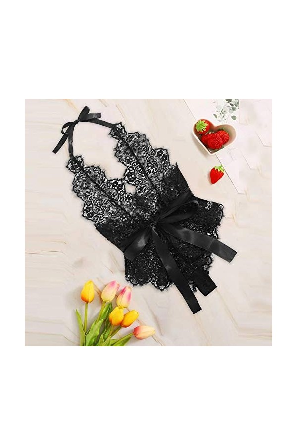 Sexy Saint Valentin Lingerie VêTements Lingeries en Dentelle avec Anneau en Acier Bretelles Sexy Brassière Grande Taille Stri