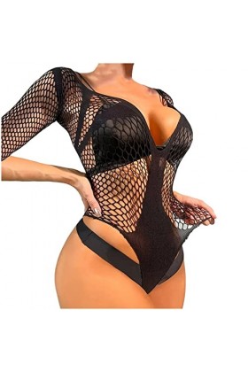 UOWEG sous-vêtements érotiques pour Femmes Net Suit de pêche Trous évidés sous-vêtements Sexy Combinaison Ouverte Black, One