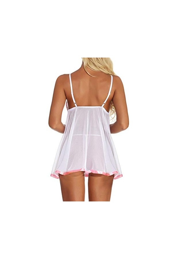 Lingerie pour femme - En dentelle - Nuisette sexy - Licol - En maille transparente 1 chemise de nuit + 1 sous-vêtement , Z01