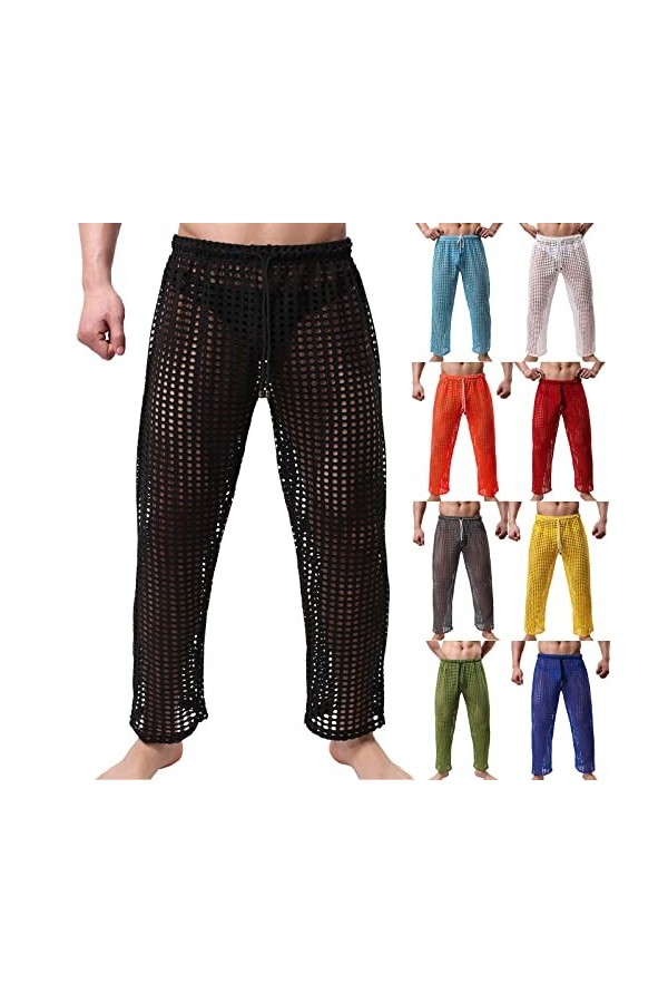 Gefomuofe Pantalon en maille pour homme - Pantalon de loisirs transparent - Pantalon sexy en maille - Sous-vêtements en maill
