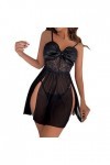 Lingerie Sexy Femme Dentelle Sexy Vêtements de Maison Séduisante Pyjama Femme Chemise de Nuit avec Boutonnière, Noir , M