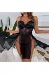 Lingerie Sexy Femme Dentelle Sexy Vêtements de Maison Séduisante Pyjama Femme Chemise de Nuit avec Boutonnière, Noir , M