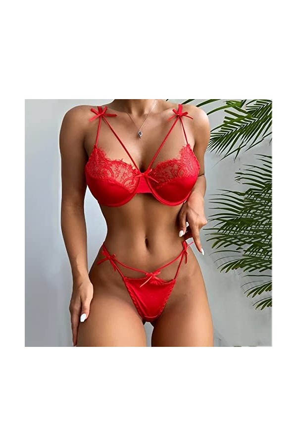 sous-vêtements érotiques en Dentelle Transparente à Trois Points en Dentelle Sexy pour Femmes Lingère Sexy