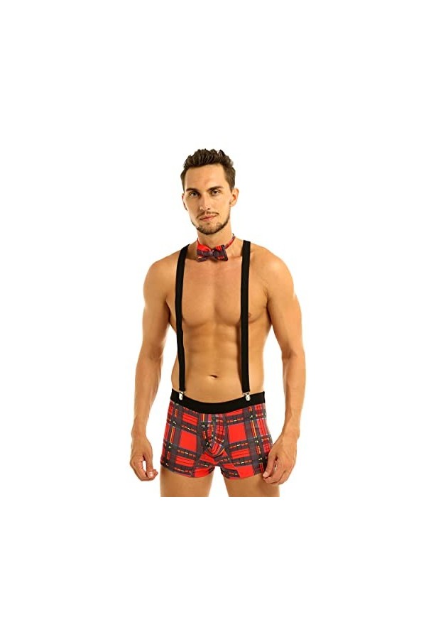 Jowowha Homme Sissy Uniforme Serveur Lingerie Sexy Coquine Hot sous-Vêtement Ensemble 4 Pièces Boxer Briefs+ Collier+ Bracele