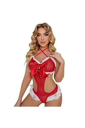 Lingerie sexy de Noël pour femme - Lingerie sexy - Corset haut - Sous-vêtements transparents - Pyjama - Sous-vêtements - Nuis