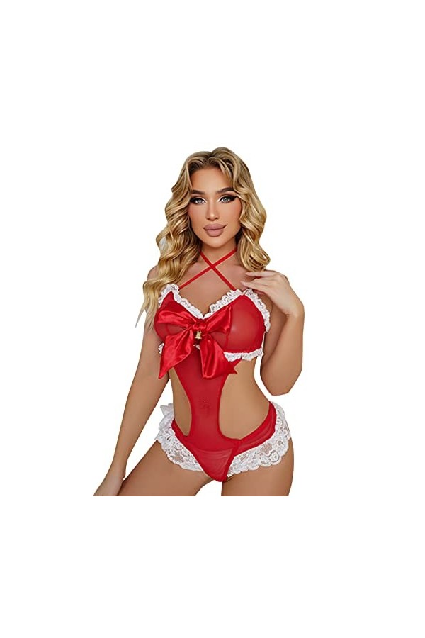 Lingerie sexy de Noël pour femme - Lingerie sexy - Corset haut - Sous-vêtements transparents - Pyjama - Sous-vêtements - Nuis